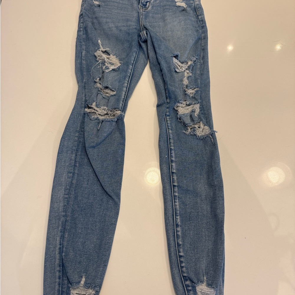 American Eagle Outfitters Blue Distressed Skinny Jeans